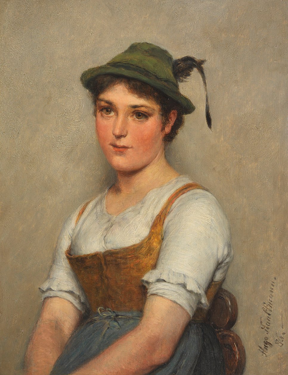 Ung tjej med grön hatt av Hugo Kauffmann