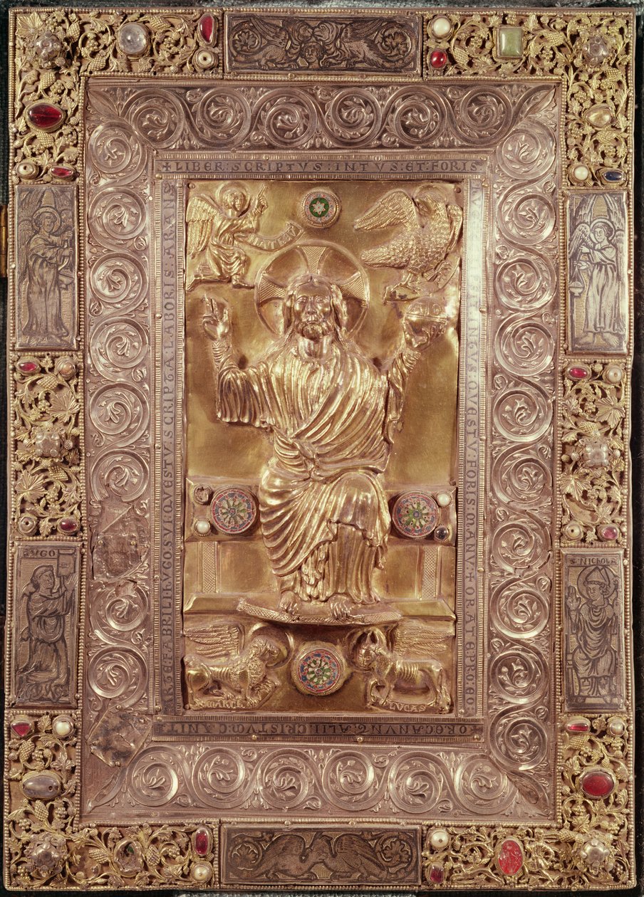 Kristus i majestät mellan evangelisternas symboler, ca 1228 (silver, fin sten och emalj) av Hugo d Oignies