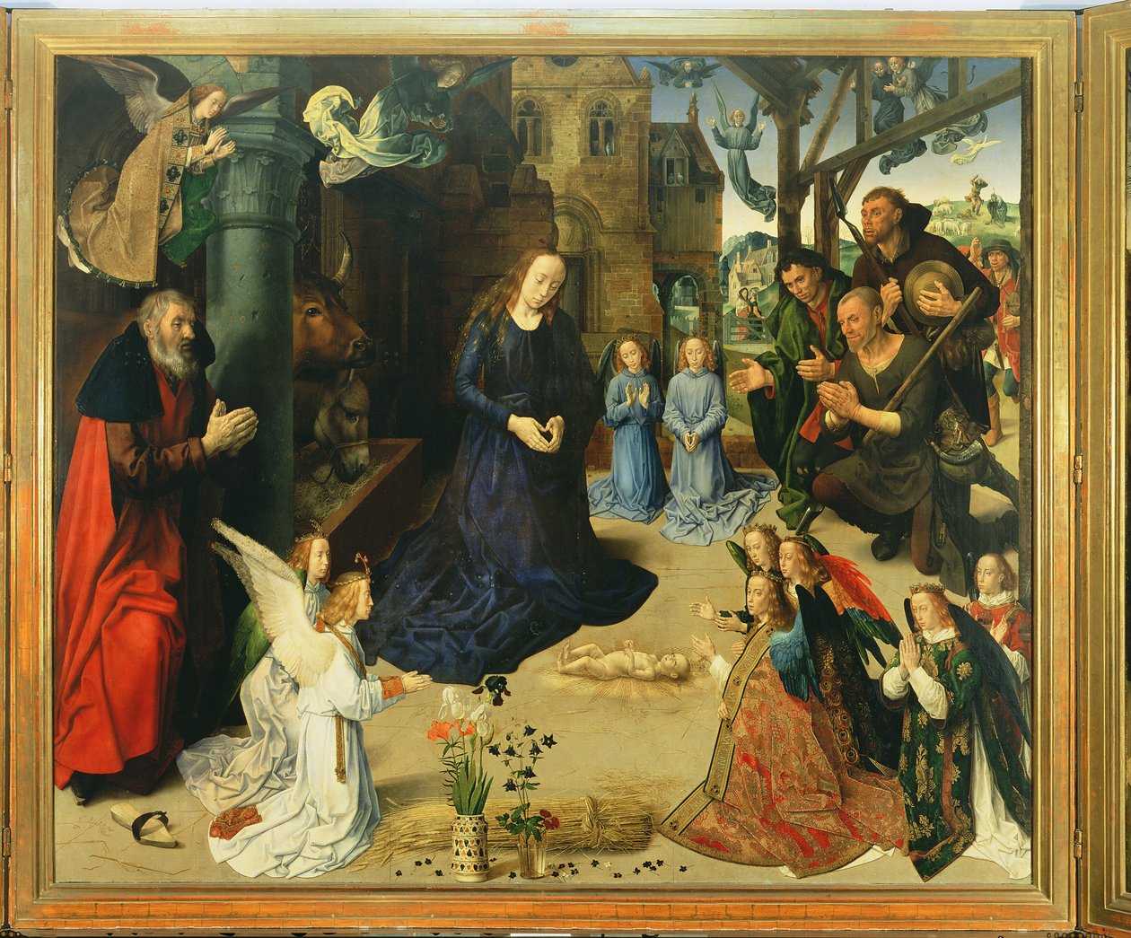 Kristusbarn tilbedt af engle, Centralpanel på Portinari-altertavlen, ca. 1479 sverige av Hugo van der Goes