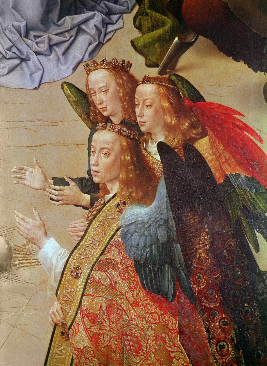 Portinari altartavla, central panel (detalj av änglarna till höger), ca 1479 av Hugo van der Goes