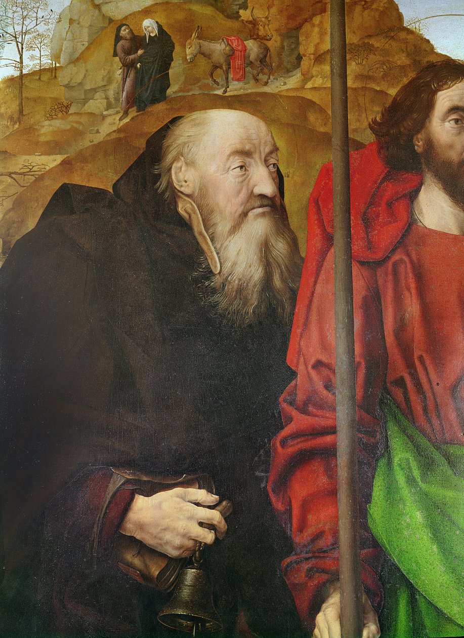 Portinari altartavla, vänstra paneldetalj av Saint Anthonys huvud, c.1479 olja på panel av Hugo van der Goes