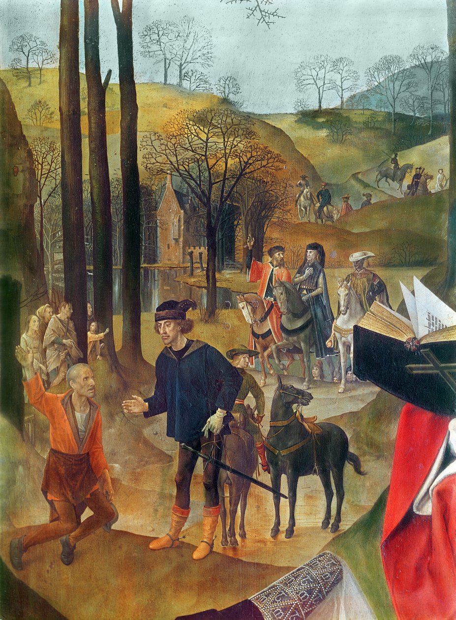 Portinari altartavla, högra paneldetalj av magiernas ankomst, c.1479 olja på panel av Hugo van der Goes