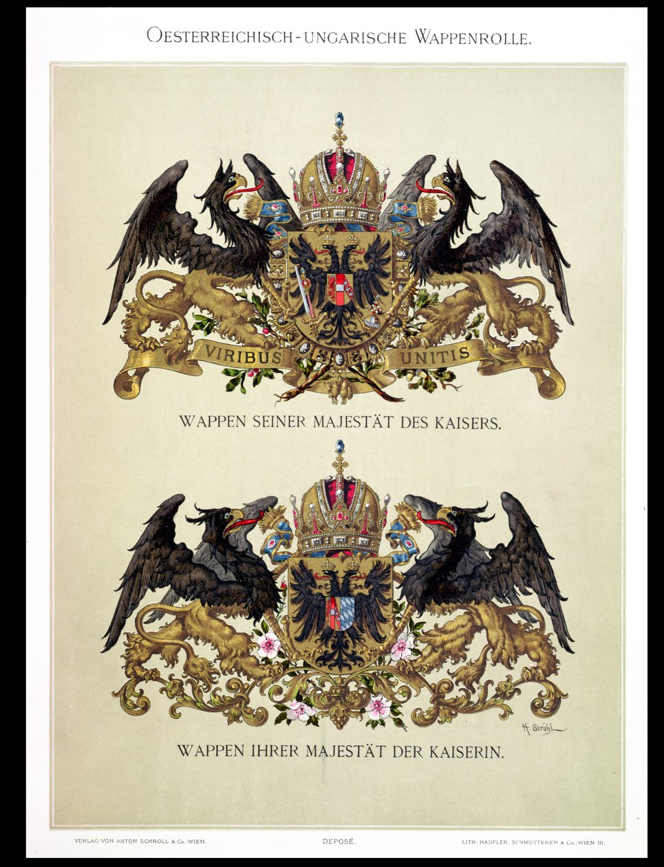 Tallrik med vapensköldar av kejsar Franz Joseph I (1830-1916) och kejsarinna Elizabeth av Bayern (1837-98) från 