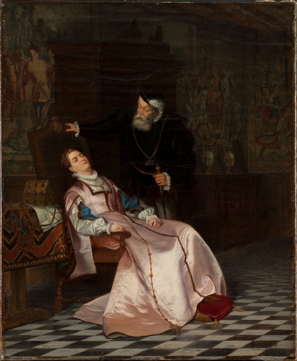 Gustav Vasa hittar sin gemål Catherine Stenbock sover och hör henne säga kung Gösta jag älskar..., 1 av Hugo Salmson