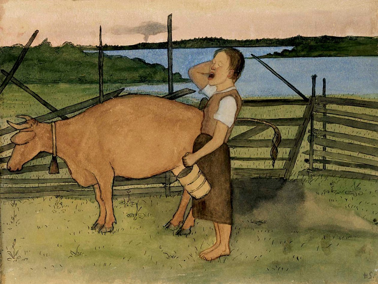 Morgonmjölkning av Hugo Simberg