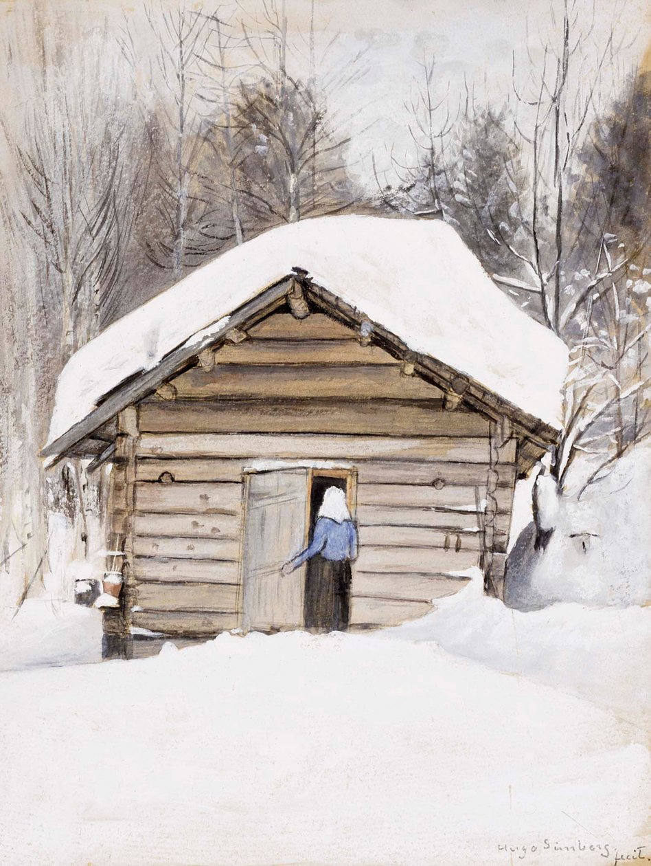 En gammal kvinna vid bastudörren av Hugo Simberg
