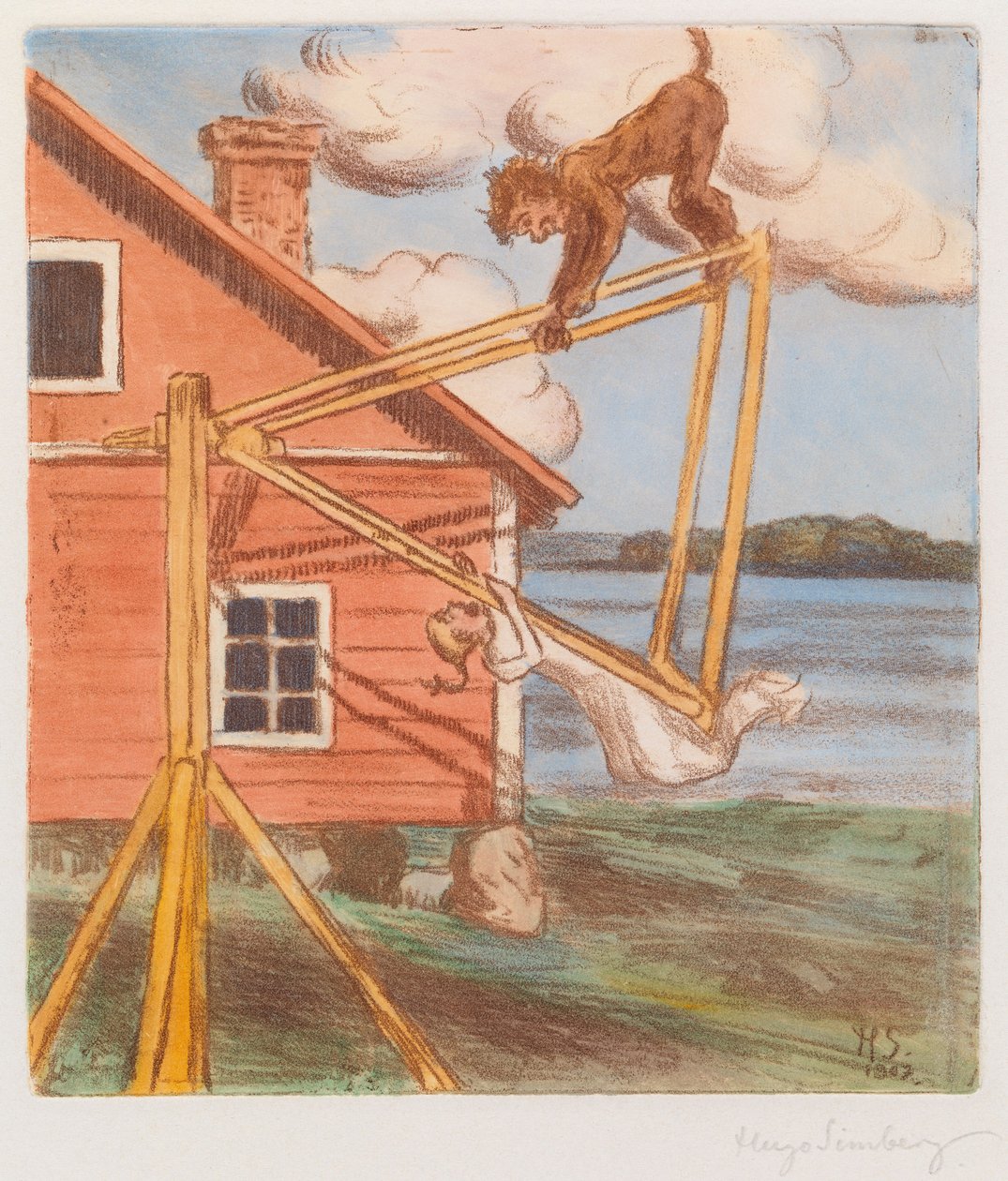Der Teufel auf der Schaukel av Hugo Simberg