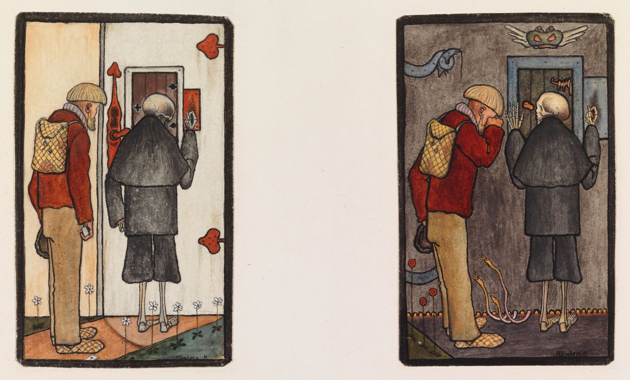 Bonden och döden vid himlens och helvetets portar av Hugo Simberg