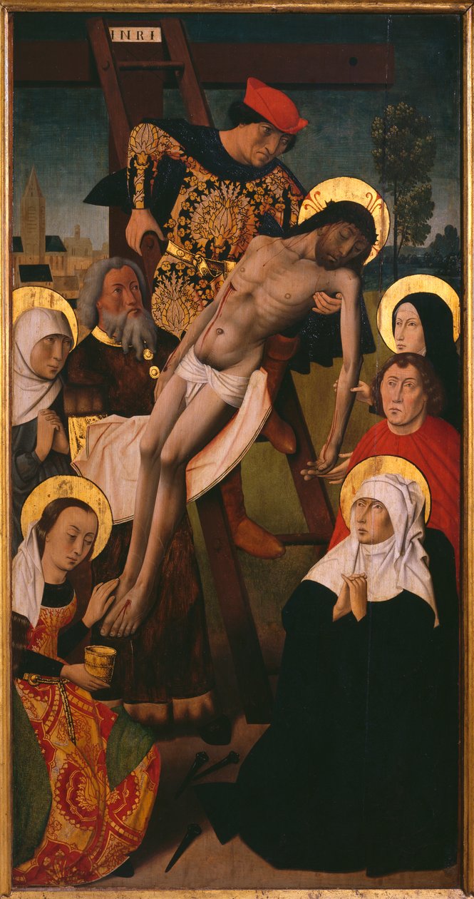 Passionstriptyk, nedstigningen från korset, höger panel (olja på panel) (se även 345855, 345856, 345857) av Hugo van der (studio of) Goes