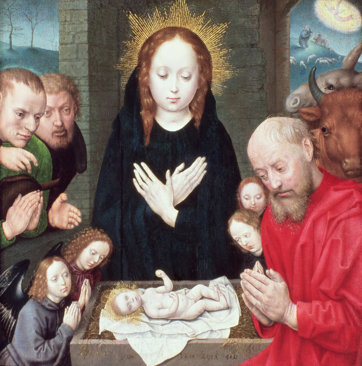 Tillbedjan av herdarna (tempera på panel) av Hugo van der Goes