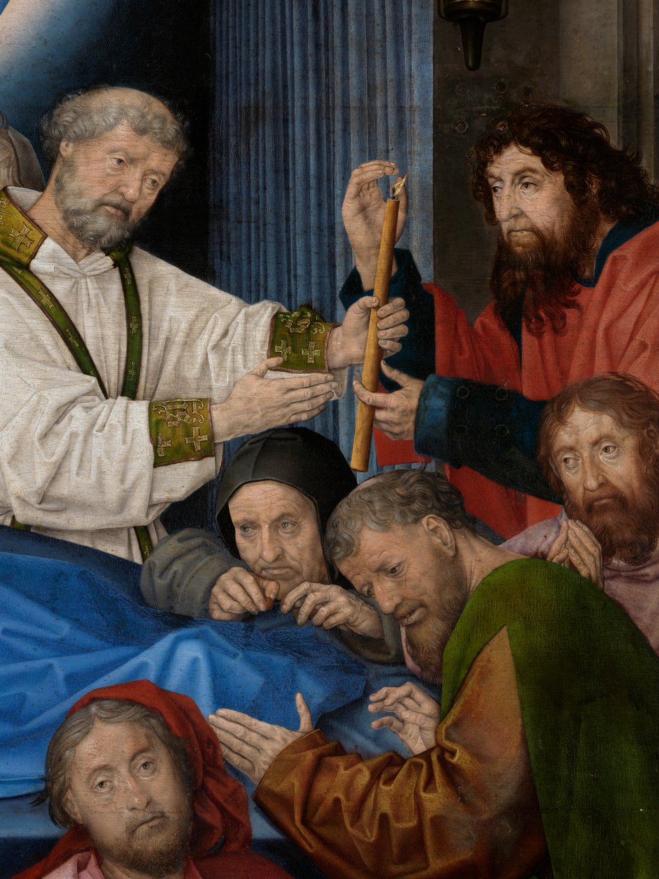 Detalj av Jungfruns död (olja på panel) av Hugo van der Goes