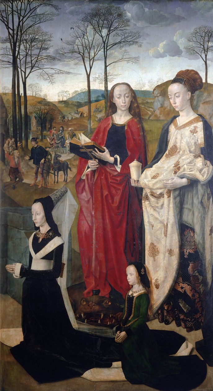 Portinari altartavla: herdarnas tillbedjan, detalj av den inre delen - Olja på trä av Hugo van der Goes