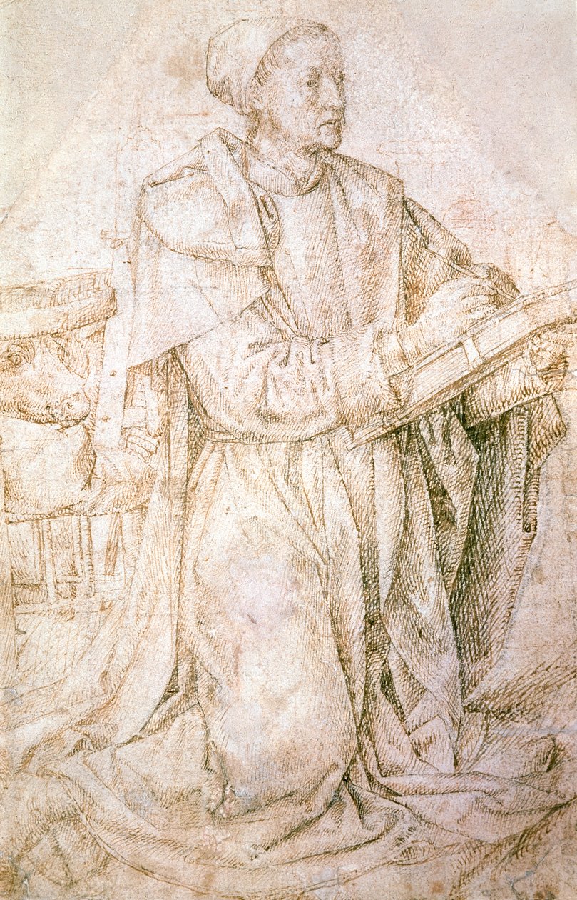 Study for St Luke, av Hugo van der Goes (1440-1482), teckning av Hugo van der Goes