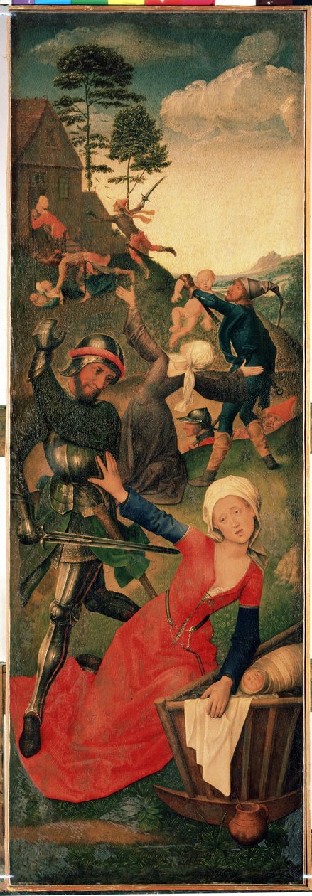 Triptyk av tillbedjan av män: ""massakern på de oskyldiga"" Höger panel. Målning på trä av Hugo van der Goes (1435-1482) 1400-talet Mått 96,3x109,2 cm Eremitagemuseet, Sankt Petersburg av Hugo van der Goes