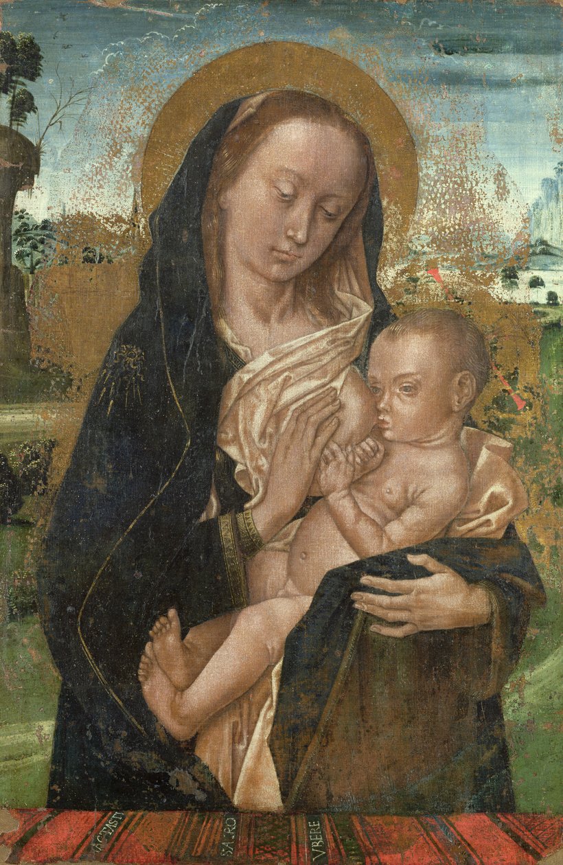 The Virgin Mary Quieting the Baby Jesus, after 1476  av Hugo van der studio of Goes