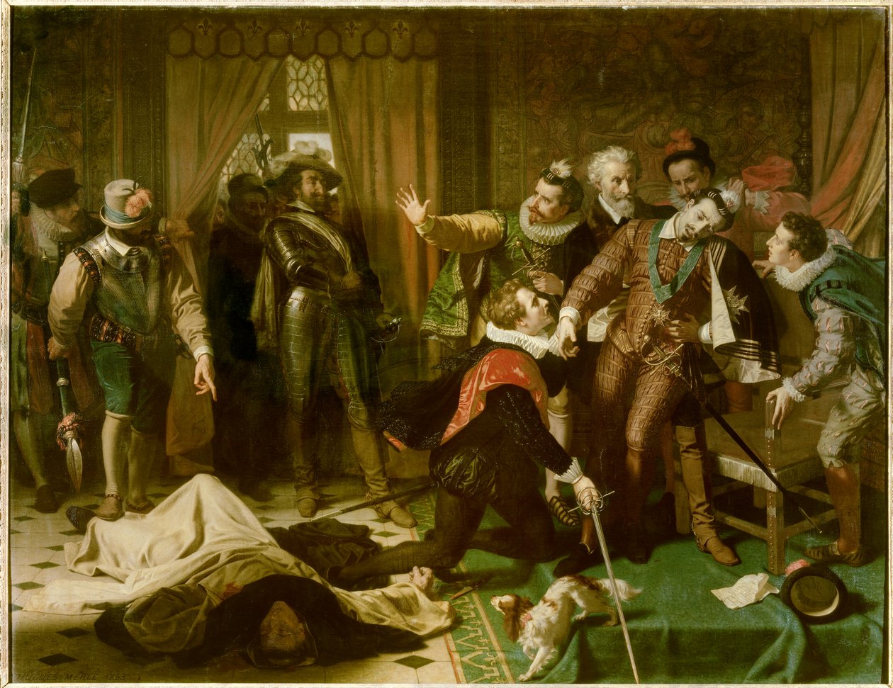 Mordet på Henrik III (1551-1589) av Jacques Clement (1567-1589), en dominikansk religiös anhängare av katolska förbundet, den 1 augusti av Hugues Merle