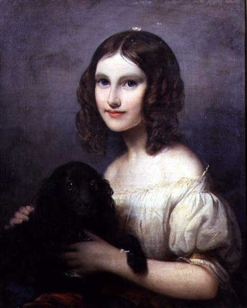 Porträtt av en ung flicka med sin hund av Hugues Merle