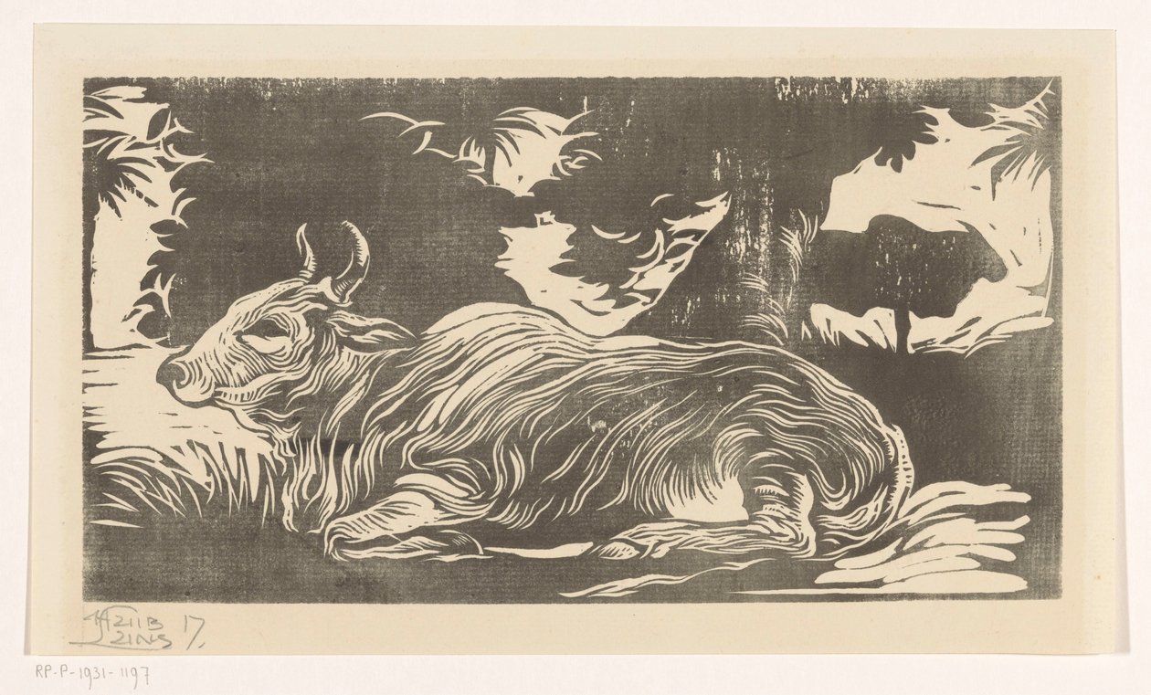 Liggande zebu av Huib Luns (signed by artist)