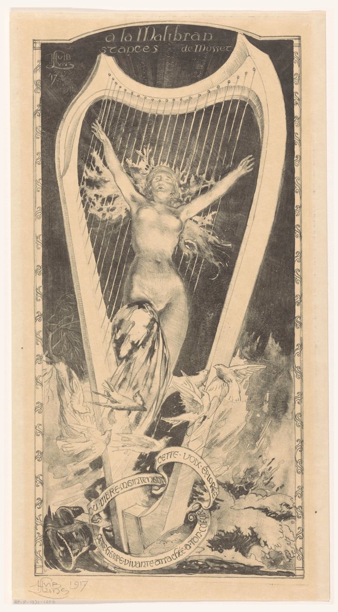 Maria Malibran för harpa la Malibran (titel på objekt) av Huib Luns (signed by artist)