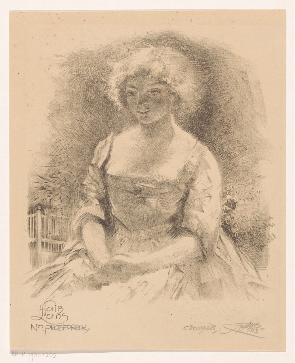 Sittande tjej av Huib Luns (signed by artist)