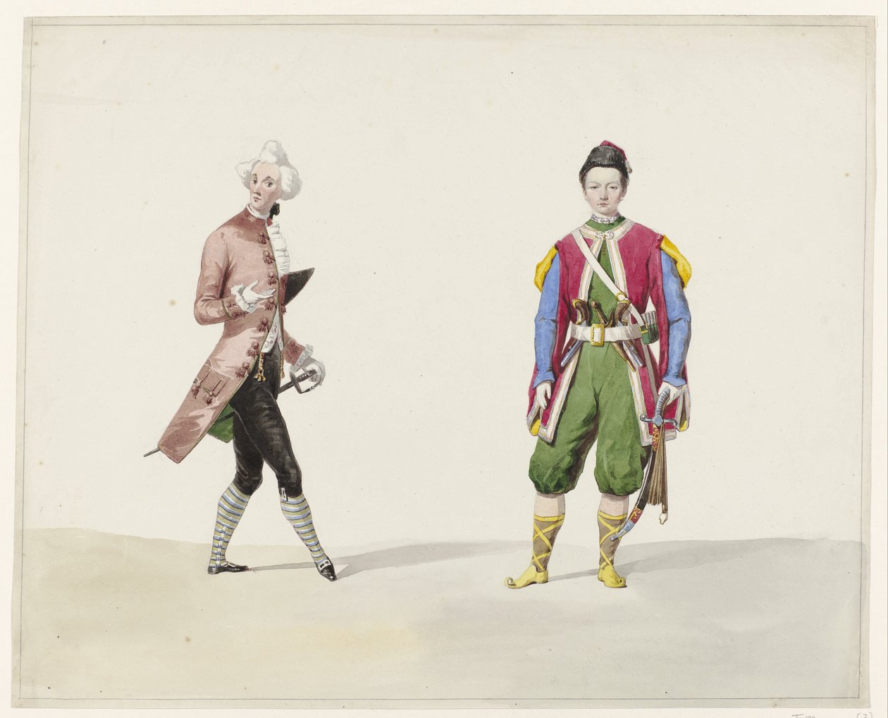Två män i historisk kostym, 1841 Sex akvareller av historiska dräkter för kostymbalen 1841 (serietitel) av Huib van Hove Bz