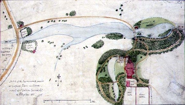 En trädgårdsplan för Gosfield Place, Essex av Humphry Repton