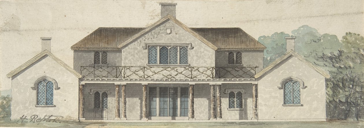 Design för en stuga Ornée i tudoresk stil, sent 1700-tidigt 1800-tal. av Humphry Repton