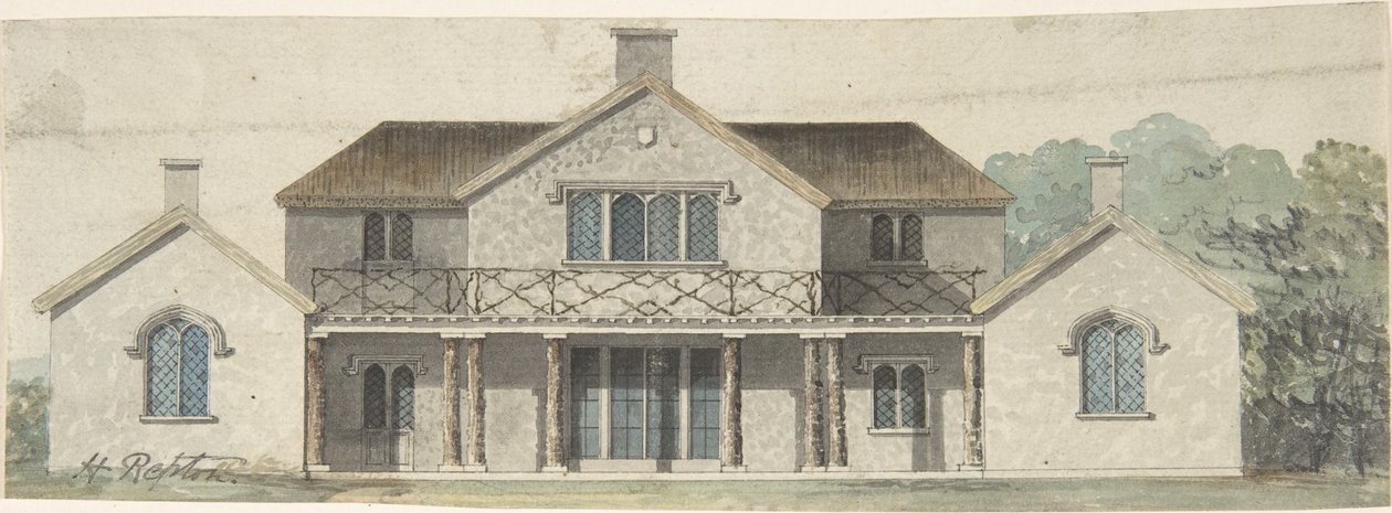 Förslag till en Cottage Ornée i tudorstil av Humphry Repton