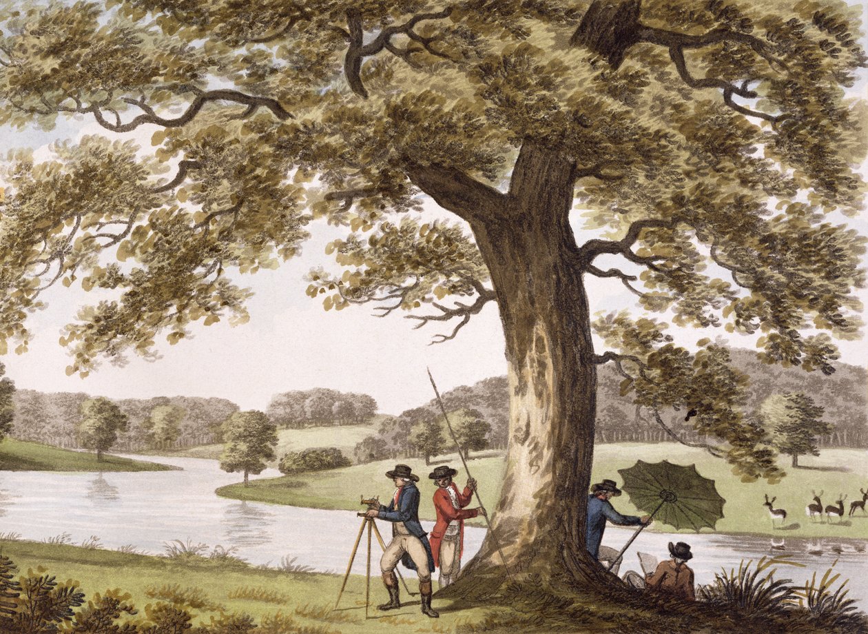 Humphrey Repton vid mätning med en teodolit av Humphry Repton