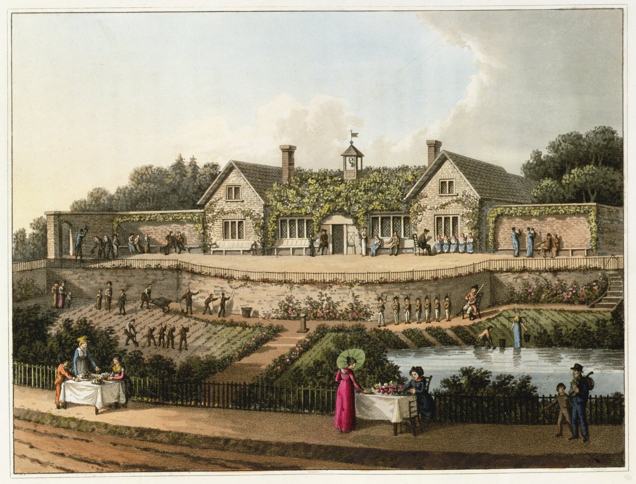 The Work House, från "fragment om teorin och praktiken för trädgårdsskötsel", pub. 1816 av Humphry Repton