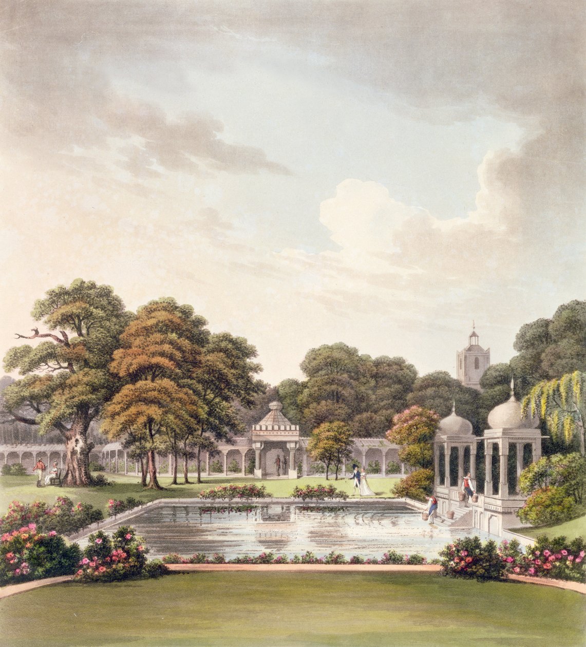 Utsikt från kupolen, Brighton Pavilion, graverad av Joseph Constantine Stadler (fl.1780-1812), publicerad 1808 av Humphry Repton