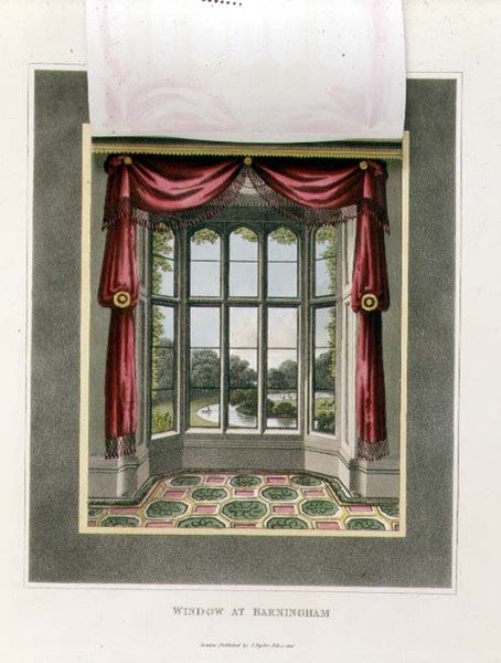 Fönster i Barningham (efter) från "Fragment on the Theory and Practice of Landscape Gardening", pub. 1816 (färg litho) (se även 103904) av Humphry Repton