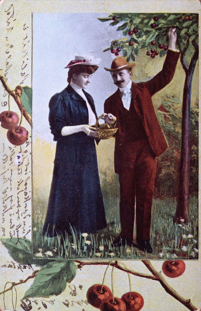 Par som plockar körsbär, ca 1908 av Hungarian School