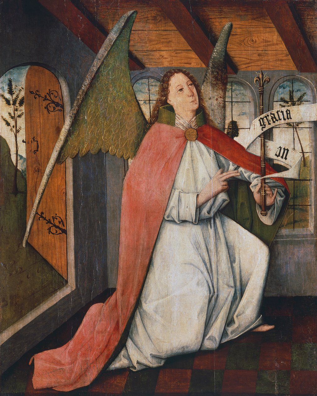 Ärkeängeln Gabriel, detalj från Annunciation, målning av ungersk okänd konstnär, Ungern av Hungarian School