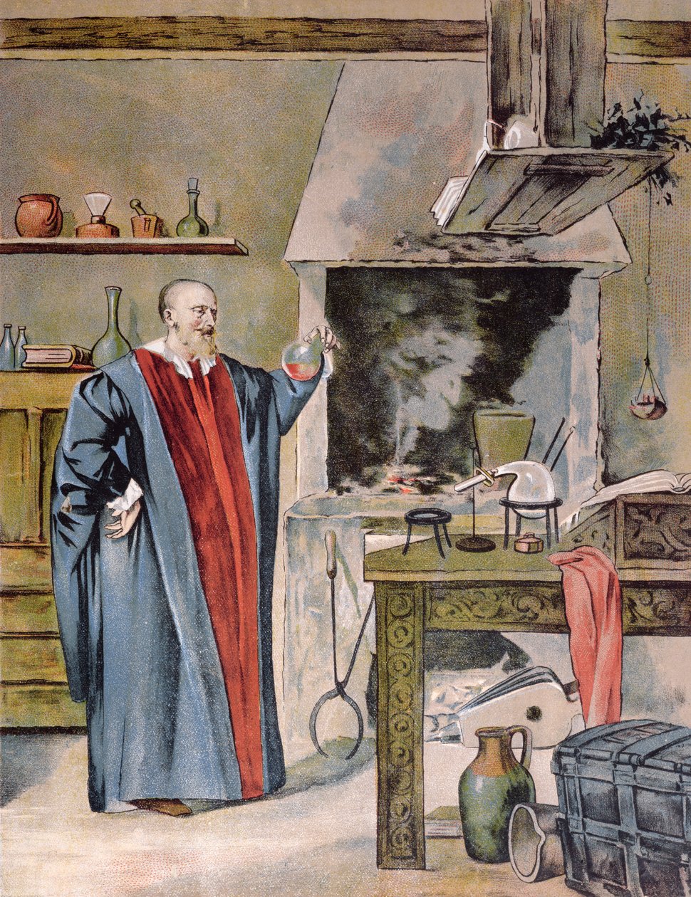 Kejsar Rudolf II Habsburg (1552-1612) i sin alkemiverkstad av Hungarian School