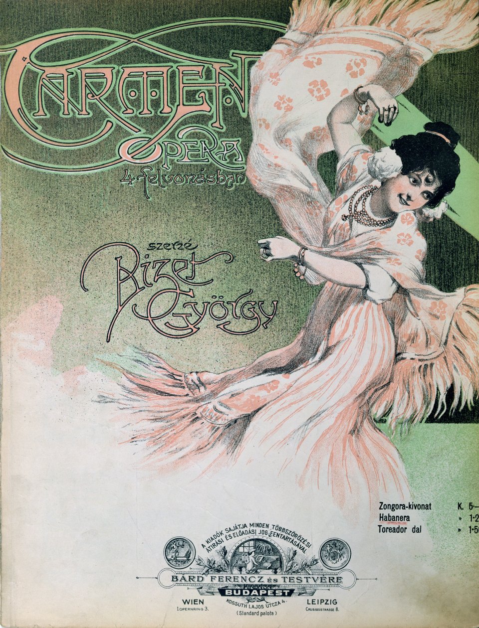 Framsida till partituret "Carmen", ca 1900 (illustration) av Hungarian School