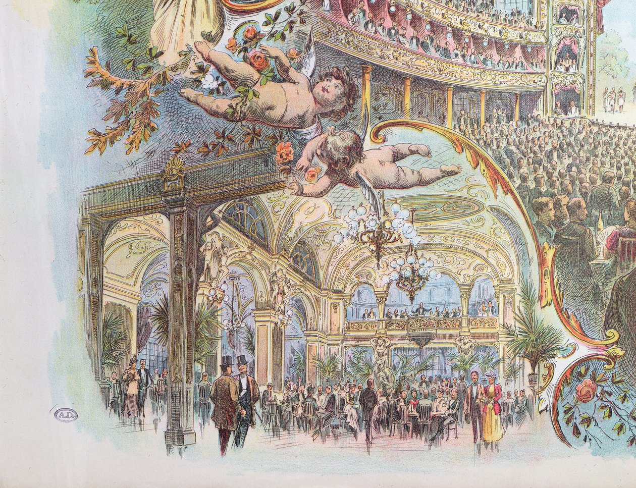 Interiörvyer av Somossy Orfeum i Budapest, sent 1800-tal av Hungarian School