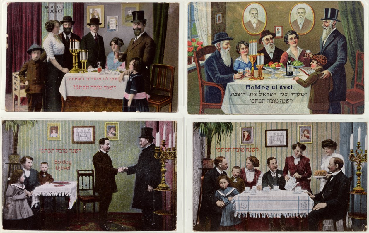 Vykort som föreställer den judiska familjen på Rosh Hashanah av Hungarian School