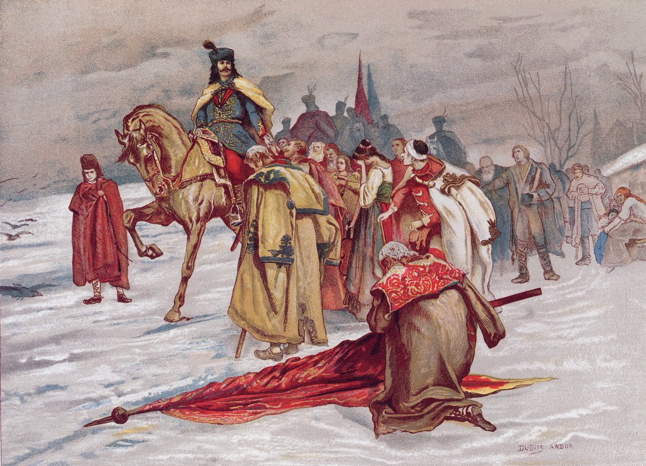 Rakoczi Ferenc tar farväl av sitt folk när han går i exil i februari 1711, ca 1900 av Hungarian School
