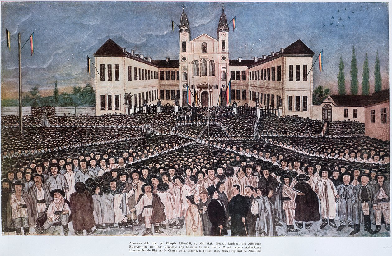 Rallyt för de rumänska bönderna vid Blaj i Transsylvanien den 15 maj 1848 av Hungarian School