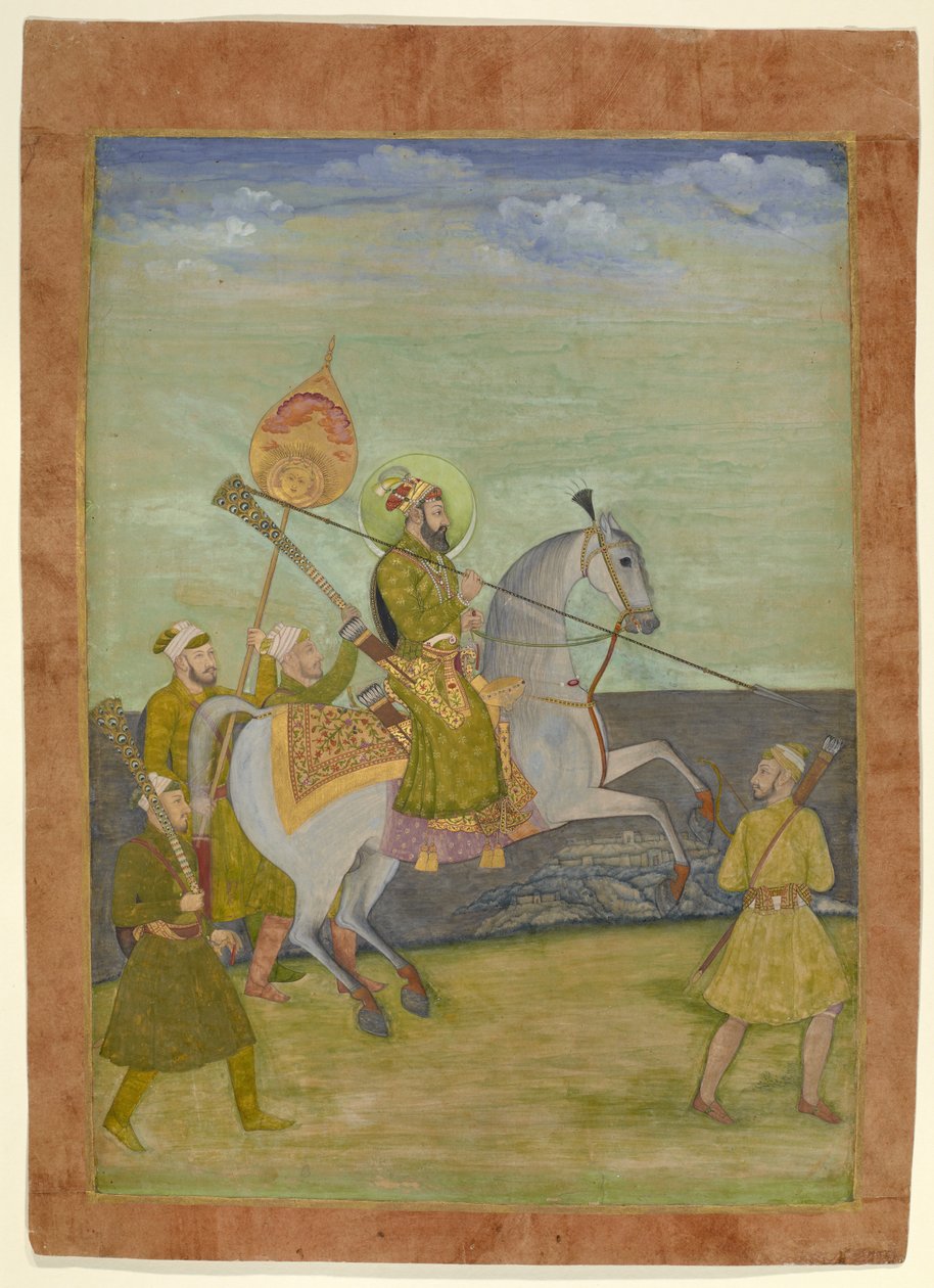 Ridsporträtt av Bahadur Shah som en ung man, Mughal, ca 1690 (gouache med guld på papper) av Hunhar I (attr. to)