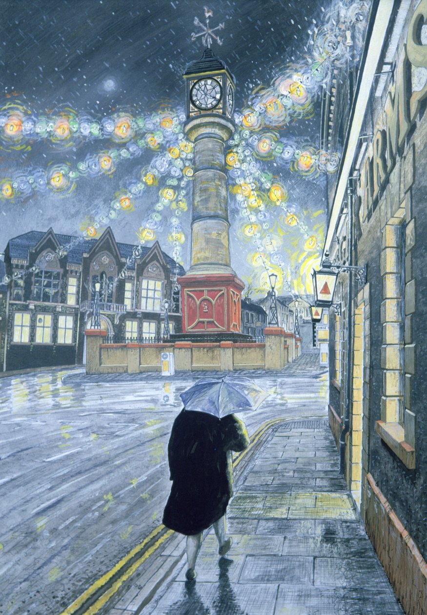 A December Dusk at Tredegar, 1992 (gouache på kort) av Huw S. Parsons