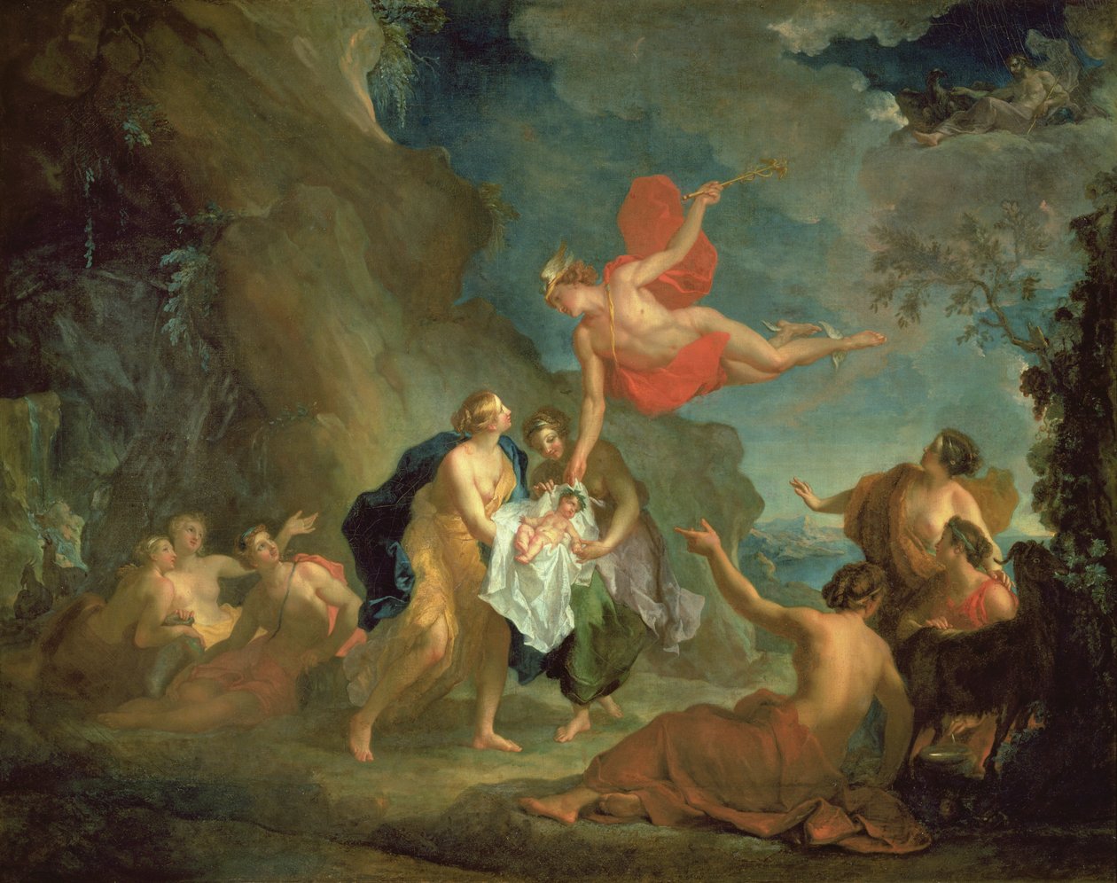 Barnet Bacchus som Mercurius överlämnade till nymferna på ön Naxos av Hyacinthe Collin de Vermont