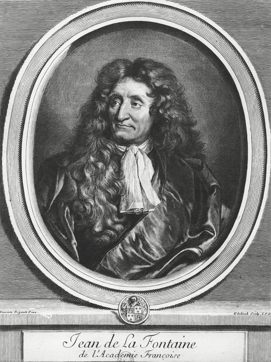 Jean de La Fontaine (1621-95) graverad av Gerard Edelinck (1640-1707) av Hyacinthe Francois Rigaud