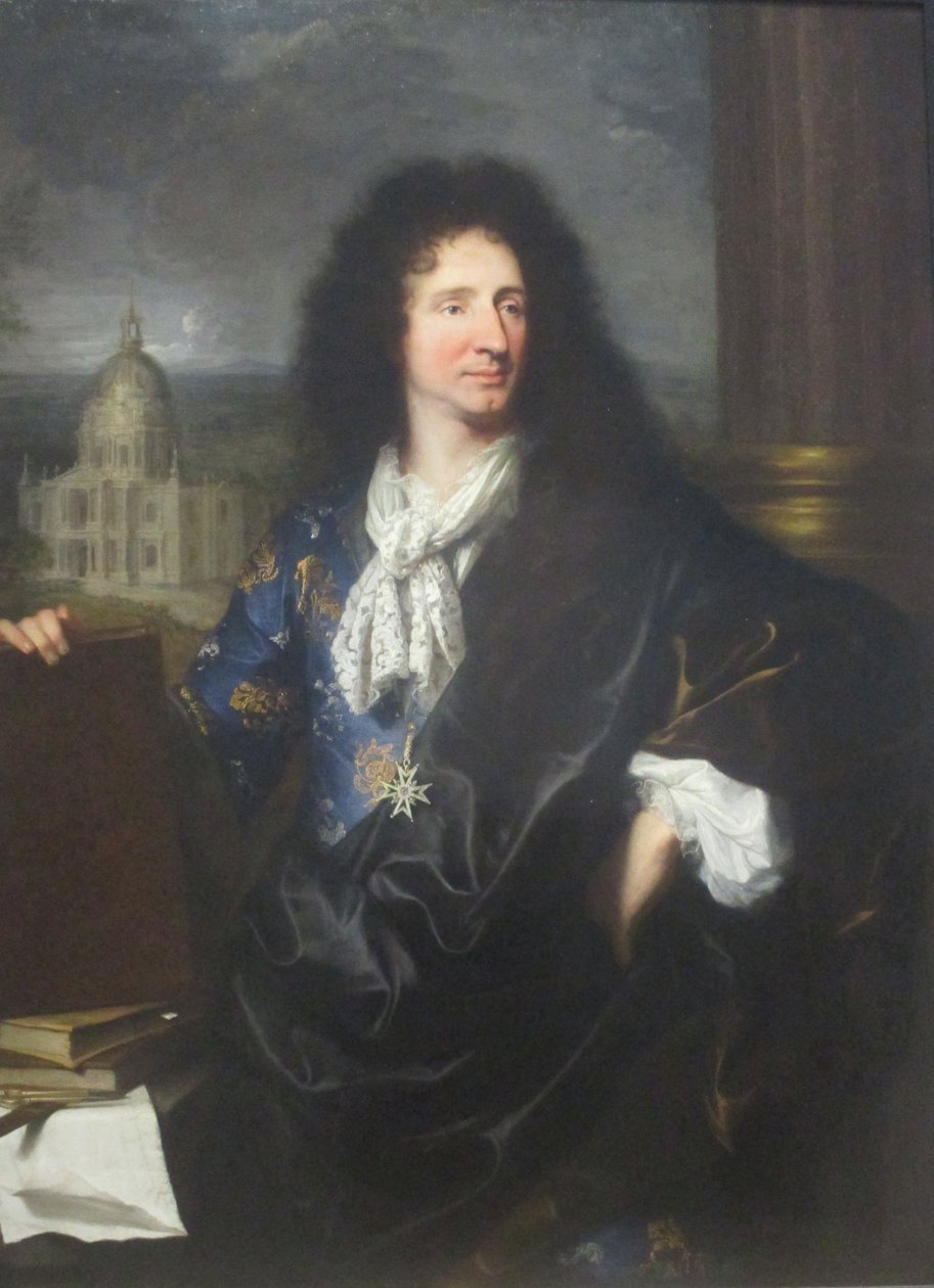 Porträtt av Jules Hardouin-Mansart, arkitekt av kungen av Frankrike Ludvig XIV (1643-1715) av Hyacinthe Francois Rigaud