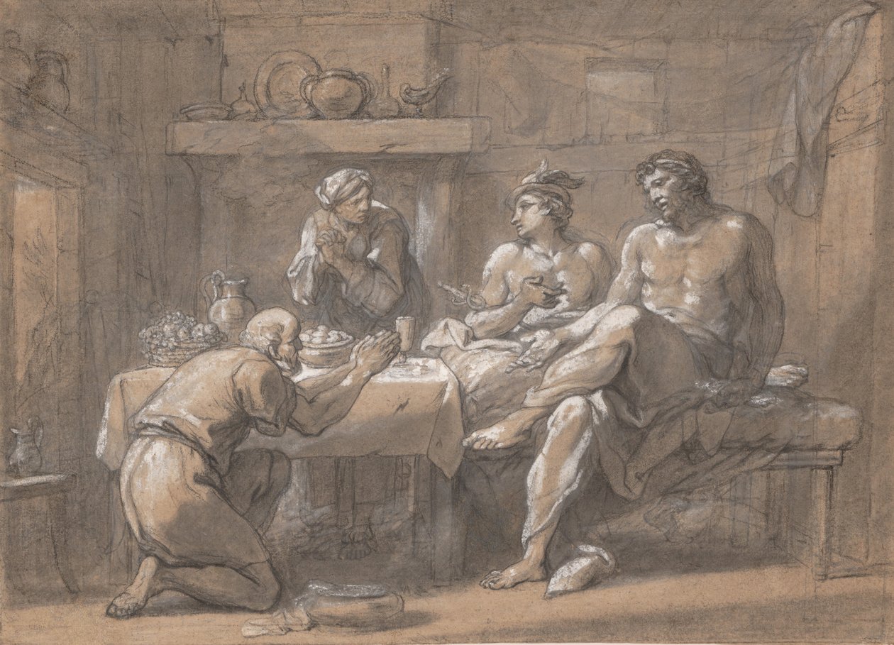 Jupiter och Merkurius i Baucis och Filemons hus, 1700-talet. av Hyacinthe Collin de Vermont