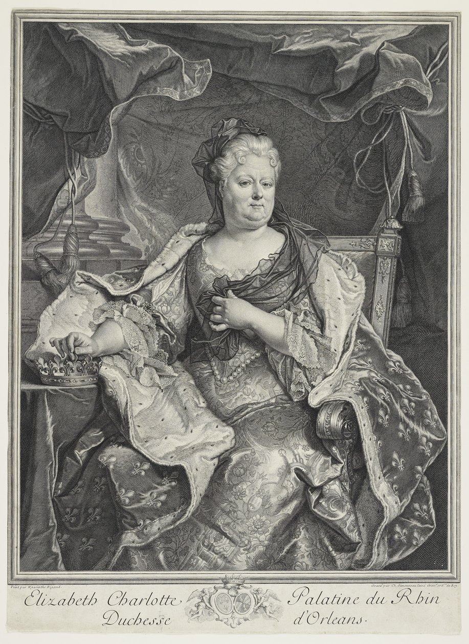 Elizabeth Charlotte Palatine du Rhin, hertiginna av Orleans, eng. Charles Louis Simmoneau (1645-1728) av Hyacinthe Francois Rigaud