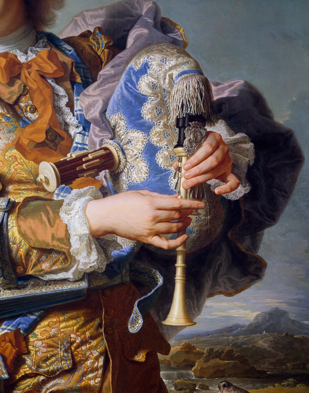 Gaspard de Gueidan spelar säckpipa, ca 1735, av Hyacinthe Rigaud (1659-1743), olja på duk. Detalj. Frankrike av Hyacinthe Francois Rigaud