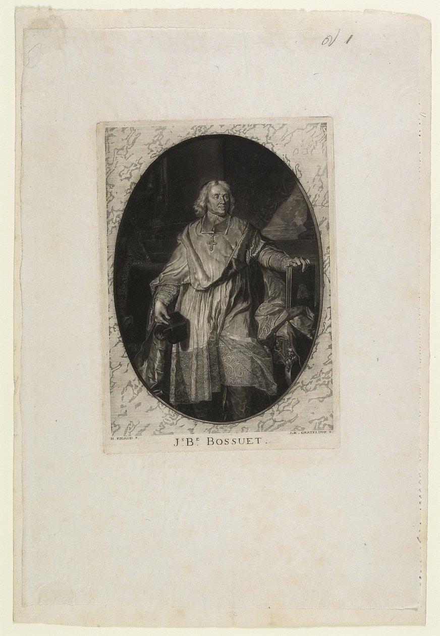 J.B. Bossuet (till fots), graverad av Jean-Baptiste de Grateloup, 1771 (mezzotint, akvatint & torrnål på chine collé) av Hyacinthe Francois Rigaud