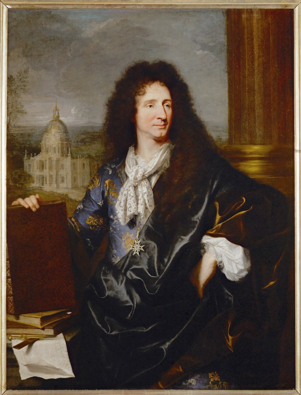 Jules Hardouin-Mansart, förste arkitekt och övervakare av de kungliga byggnaderna, målad 1685 ... av Hyacinthe Francois Rigaud